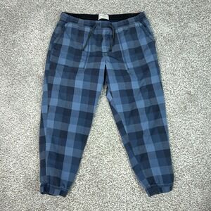 REI Cooperative Pants Mens‎ XL Blue Plaid Organic Cotton Elastic Waist Jogger